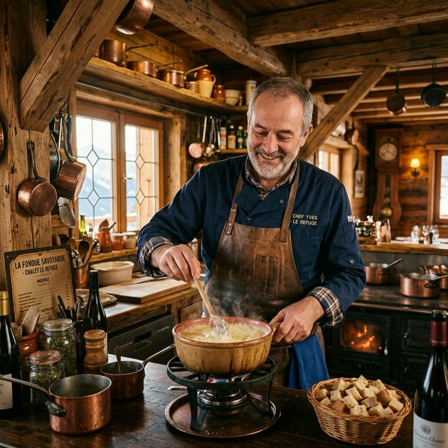 Yves, le fondateur de Fondue & Co, dans sa cuisine à Orcières Merlette
