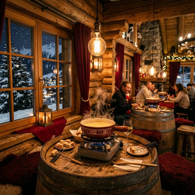 Intérieur chaleureux du Bar à Fondues Fondue & Co à Orcières Merlette